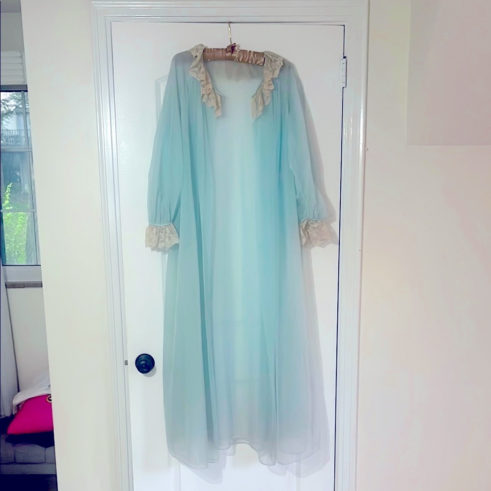 True Vintage - Sheer Blue Robe with Ruffle Trim- 1940s
